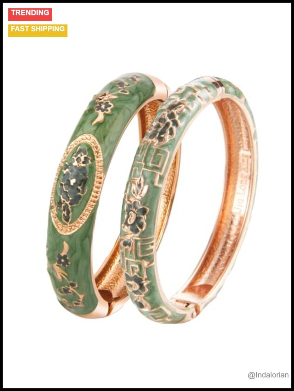 Cloisonne Enamel Flower Bangle Bracelet Set Hinged Cuff Jewelry for Women